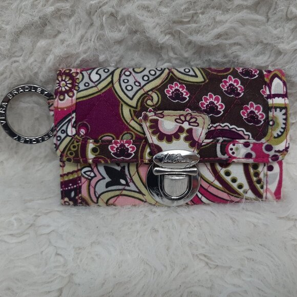 Vera Bradley Pink Paisley Push Lock Id And Card Wallet - Picture 1 of 9